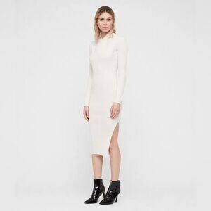 All Saints Vries 100% Merino Wool Fitted Slim Sweater Dress XS White Cream EUC